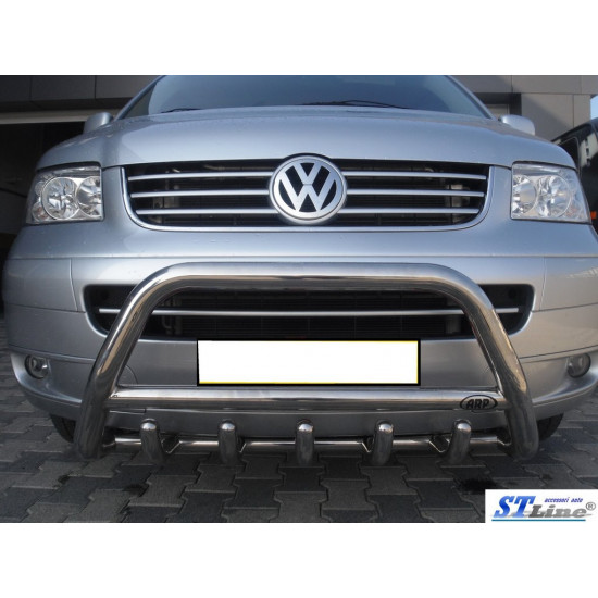 Кенгурятник WT003 (нерж) 60мм, з написом для Volkswagen T5 Caravelle 2004-2010 рр