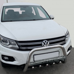 Кенгурятник WT003 (нерж) 60 мм, з написом для Volkswagen Tiguan 2007-2016 рр