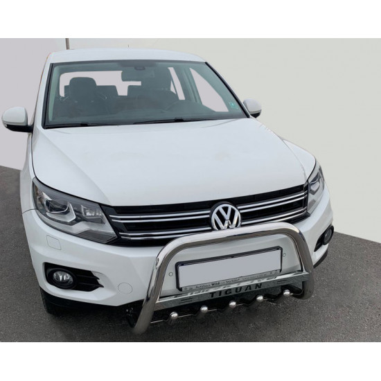 Кенгурятник WT003 (нерж) 60 мм, з написом для Volkswagen Tiguan 2007-2016 рр