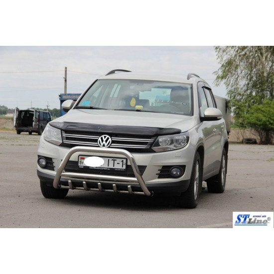 Кенгурятник WT003 (нерж) 60 мм, з написом для Volkswagen Tiguan 2007-2016 рр