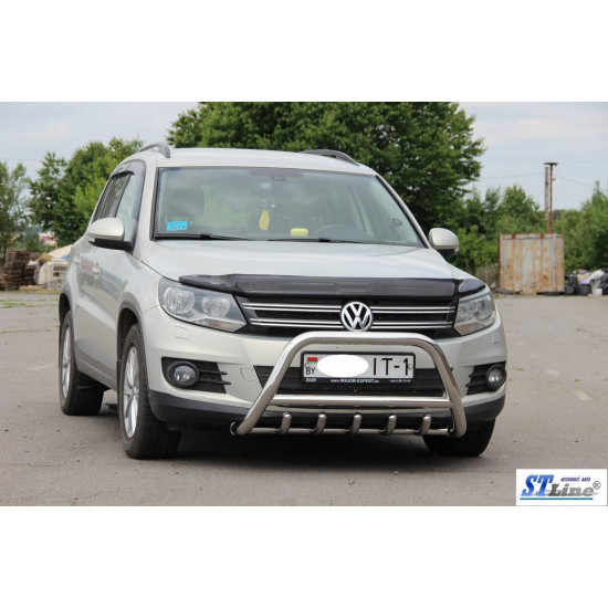 Кенгурятник WT003 (нерж) 60 мм, з написом для Volkswagen Tiguan 2007-2016 рр