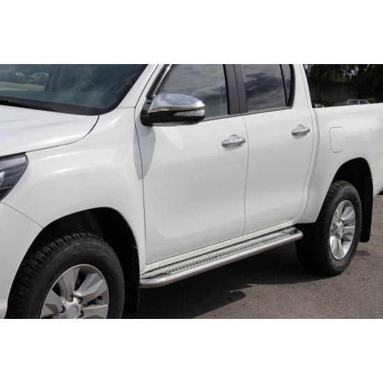 Бокові пороги KB001 (нерж) 42 мм для Toyota Hilux 2015-2024 рр