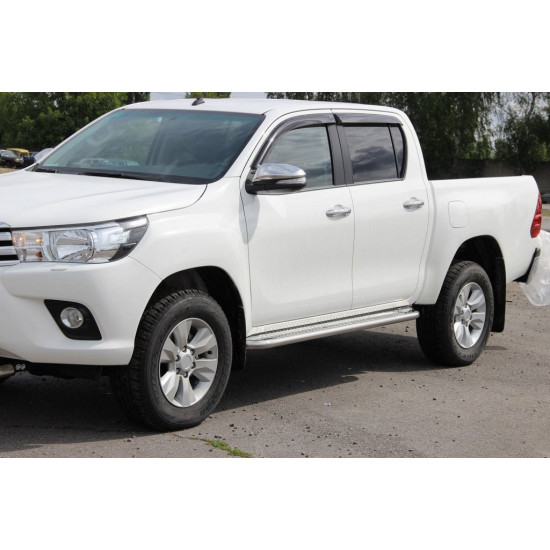 Бокові пороги KB001 (нерж) 42 мм для Toyota Hilux 2015-2024 рр