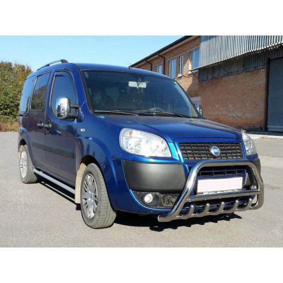 Кенгурятник WT003 (нерж.) 60 мм, з написом для Fiat Doblo I 2001-2005 рр