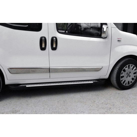 Бокові пороги Allmond Grey (2 шт, алюміній) Максі база для Fiat Doblo II 2010-2022 рр