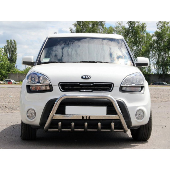 Кенгурятник (нерж) 51 мм, з написом для Kia Soul I 2008-2013 рр